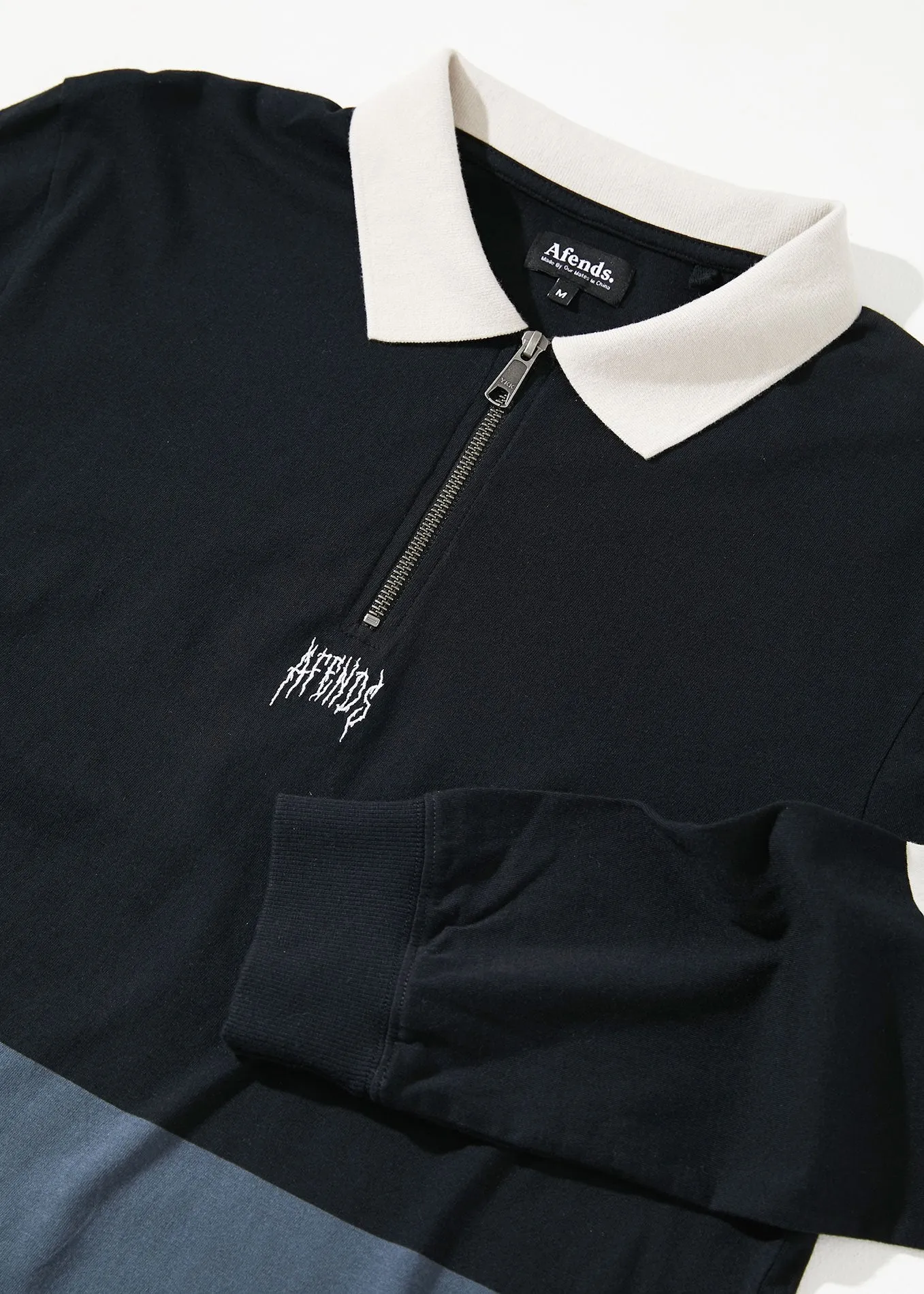 Afends Mens Whiplash - Half Zip Long Sleeve Polo Tee - Black