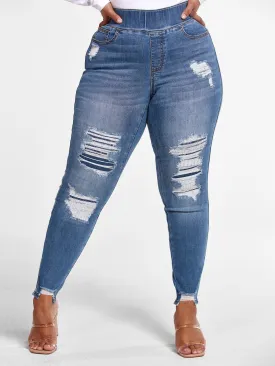 High Rise Medium Wash Destructed Jeggings