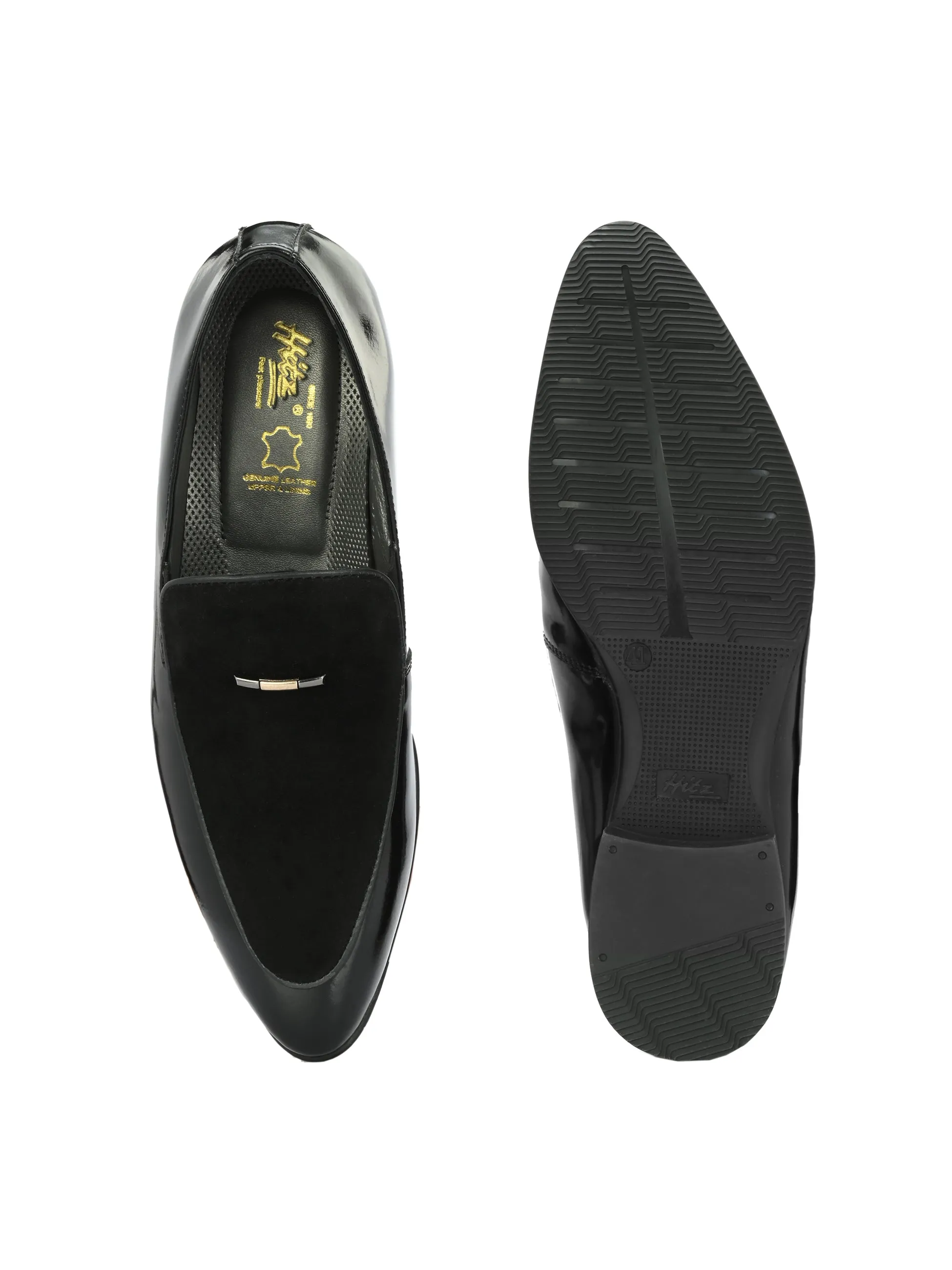 Hitz Men's Black Leather Slip-On Party Wear Shoes
