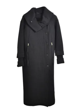 LONG BIG COLLAR COAT - BLACK