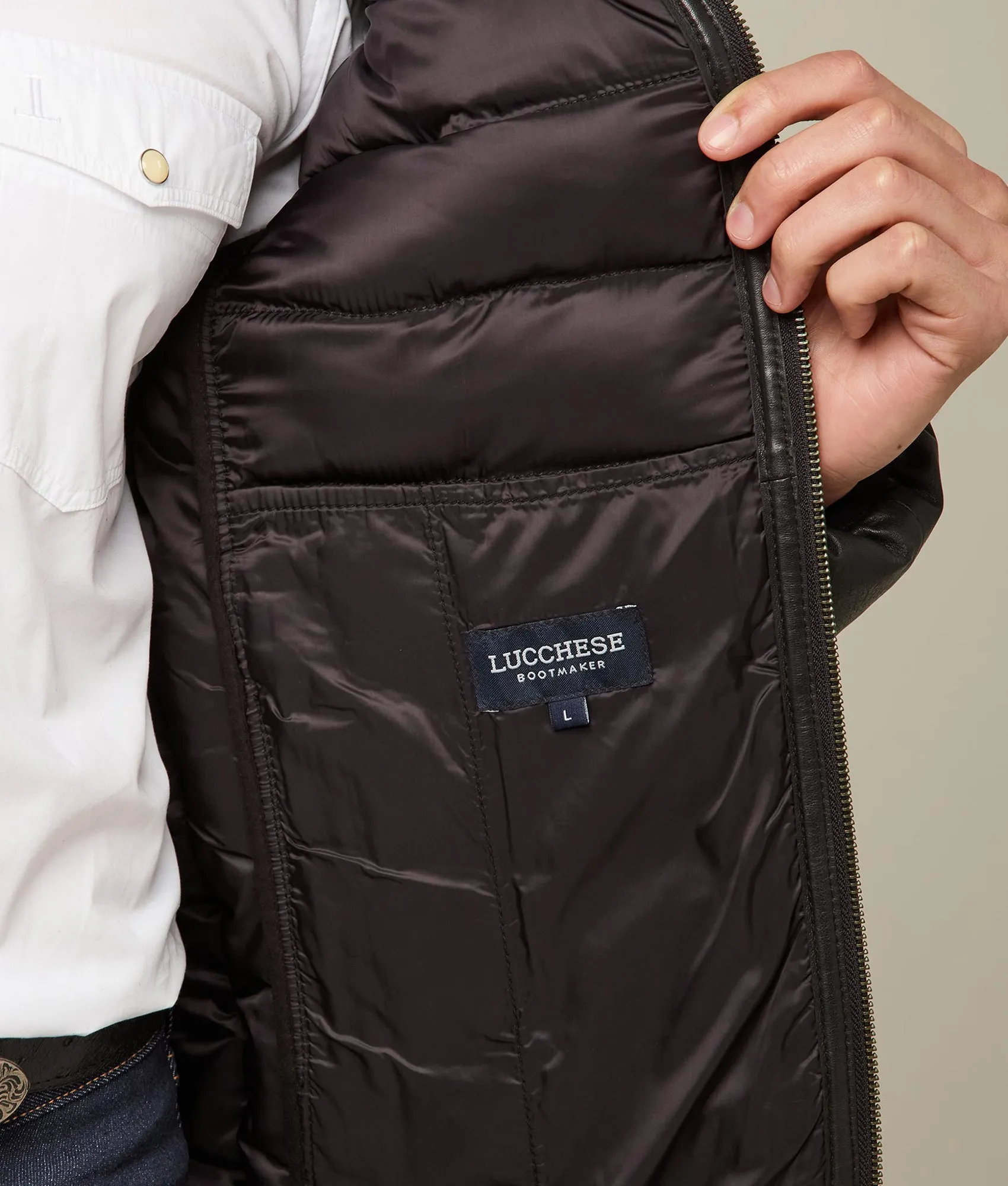 Men's Leather Puffer Jacket :: Black