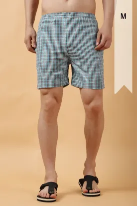 Misty Blue Checked Cotton Shorts