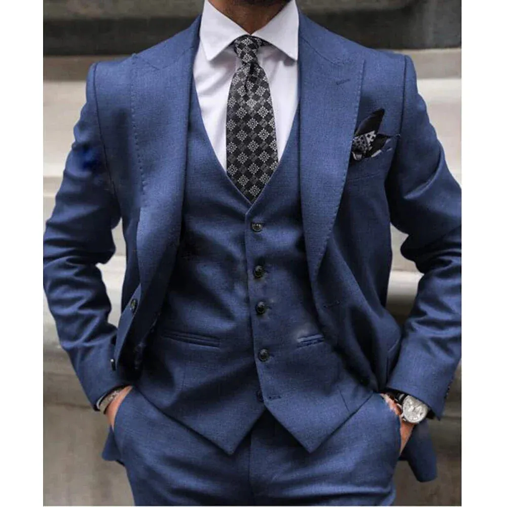 Wiaofellas  -  Classic Solid Men Suits Formal Fashion Peak Lapel Smart Casual Outfits Groomsmen Wedding Party Tuxedo Slim Costume Homme